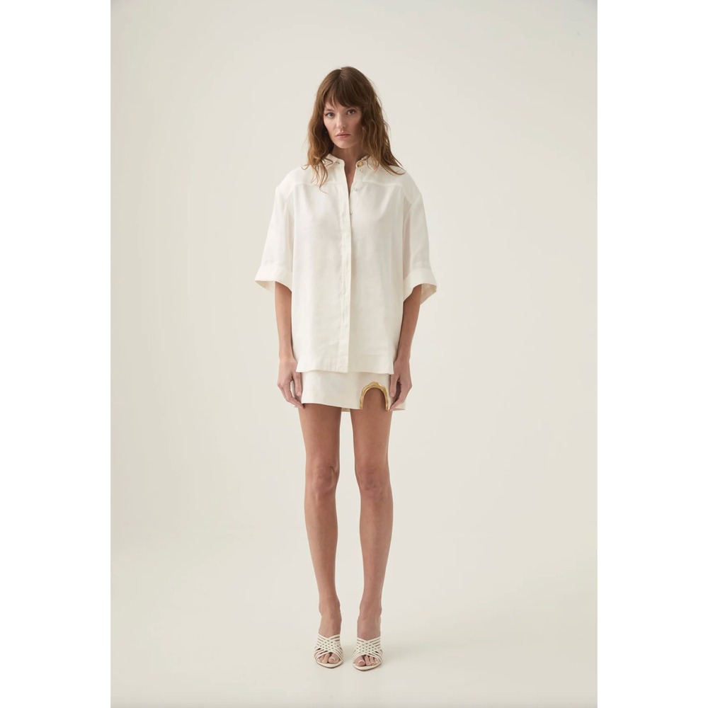 Aje Women's Size 6 White Linen Blend Asteria Short Sleeve Shirt SOLD OUT